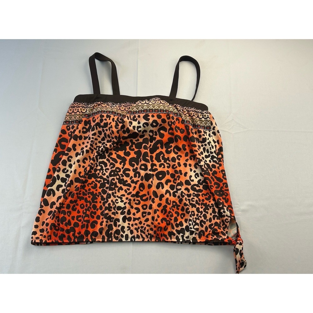 Vintage Y2K Moxie Swim Tankini Top 16W Leopard Animal Print Ruched Plus Size